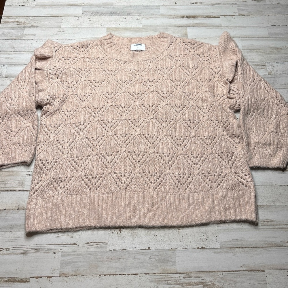 Old Navy Ruffle-Trim Pointelle-Knit Sweater Plus Size 3X Light Pink Shimmer - Picture 12 of 12